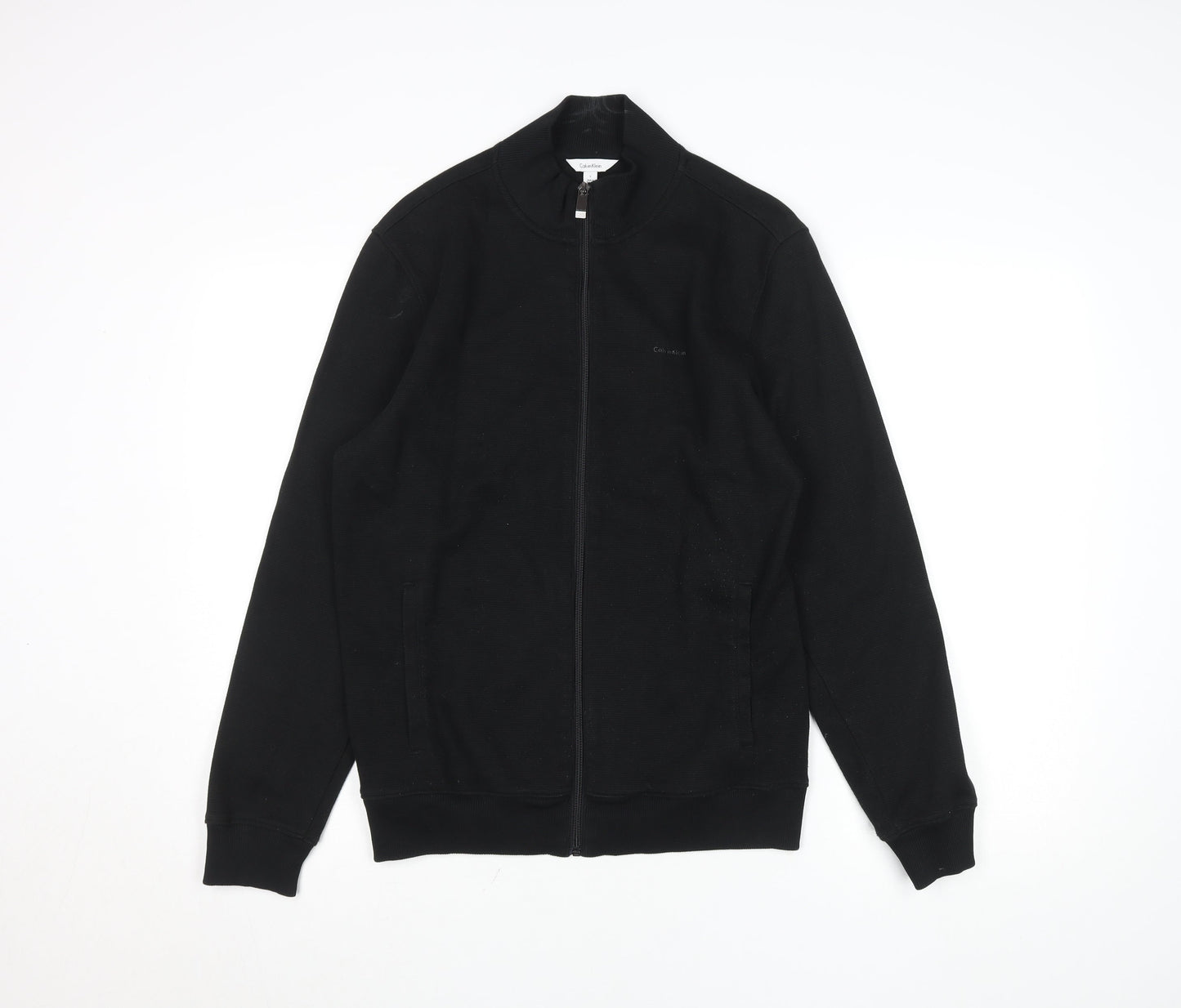 Calvin Klein Men’s Black Full Zip Mock Neck Jacket S Cotton Blend