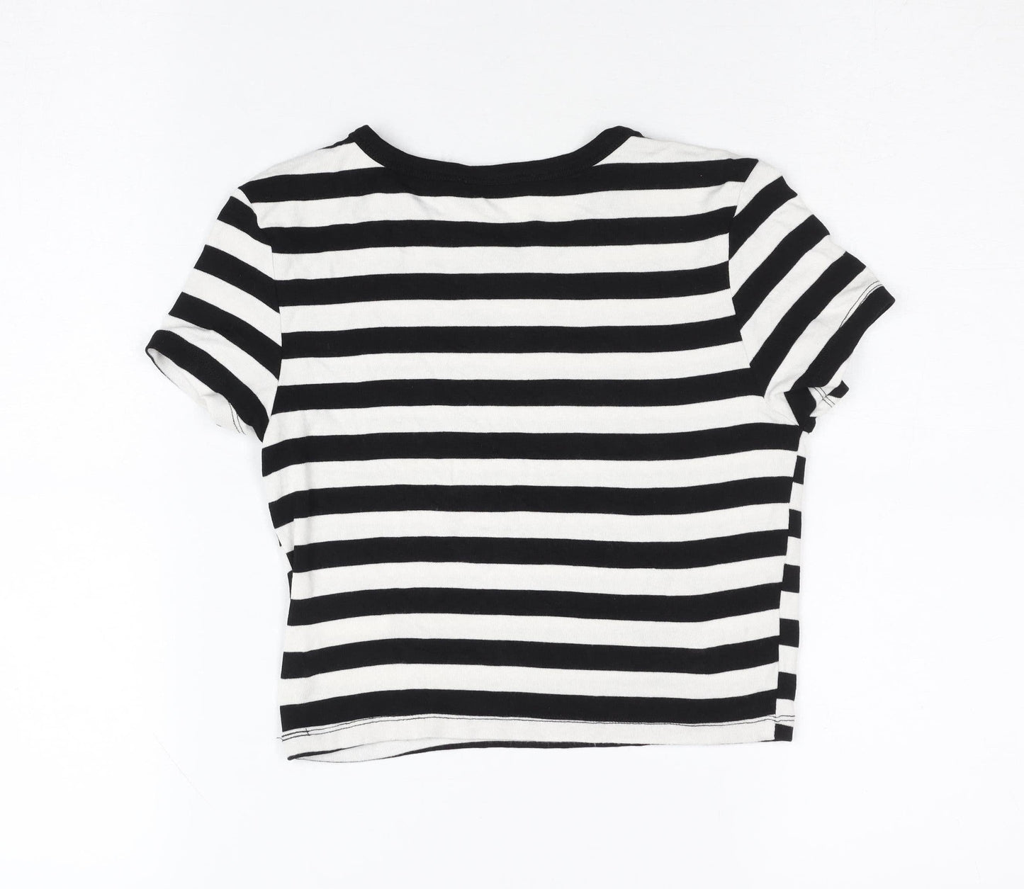 Zara Women Black White Striped Cropped T-Shirt M