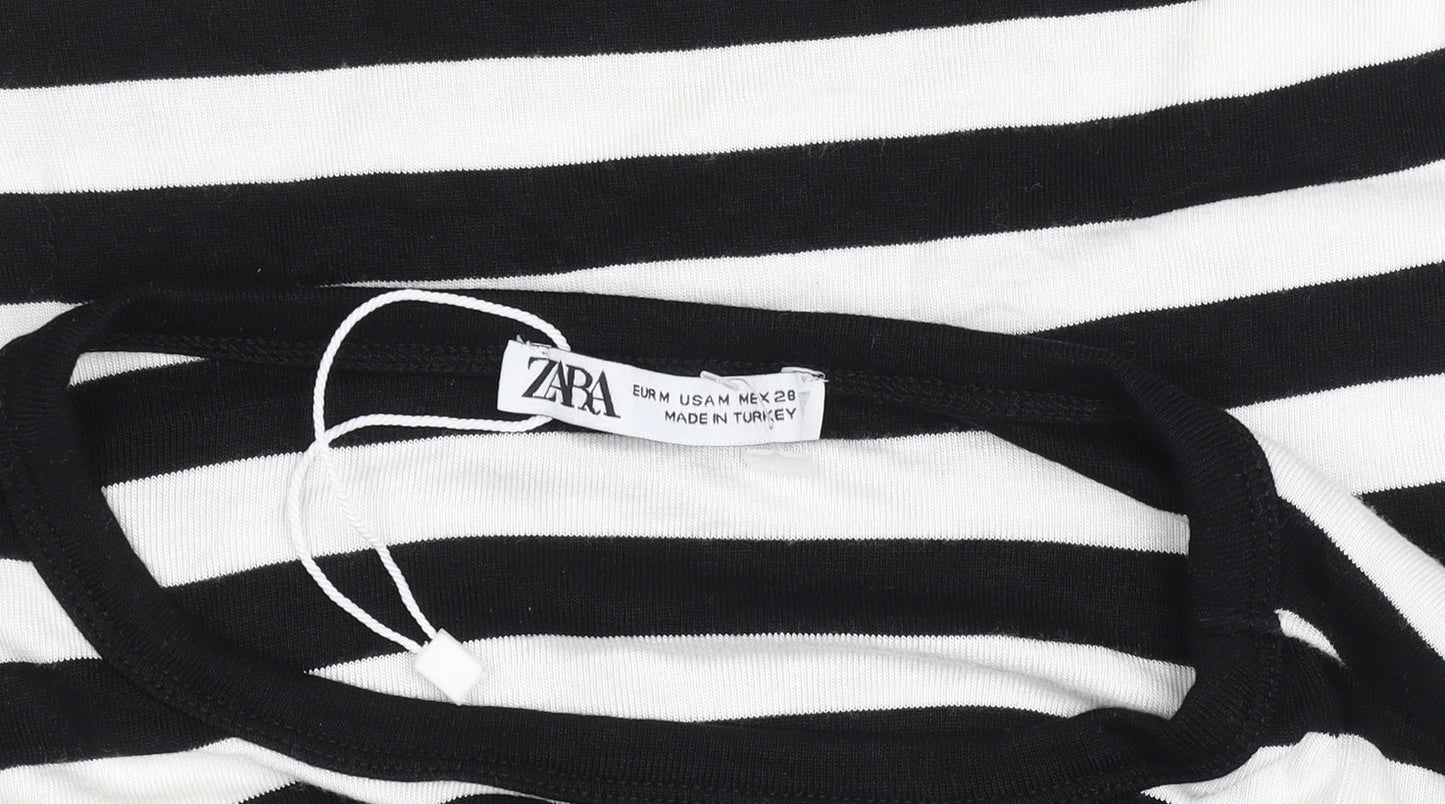 Zara Women Black White Striped Cropped T-Shirt M
