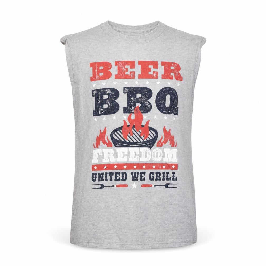 Celebrate! Men's Grey Sleeveless Patriotic BBQ T-Shirt Size S