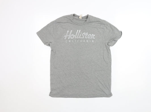 Hollister Men's Grey Logo Crew Neck Short Sleeve T-Shirt Size S