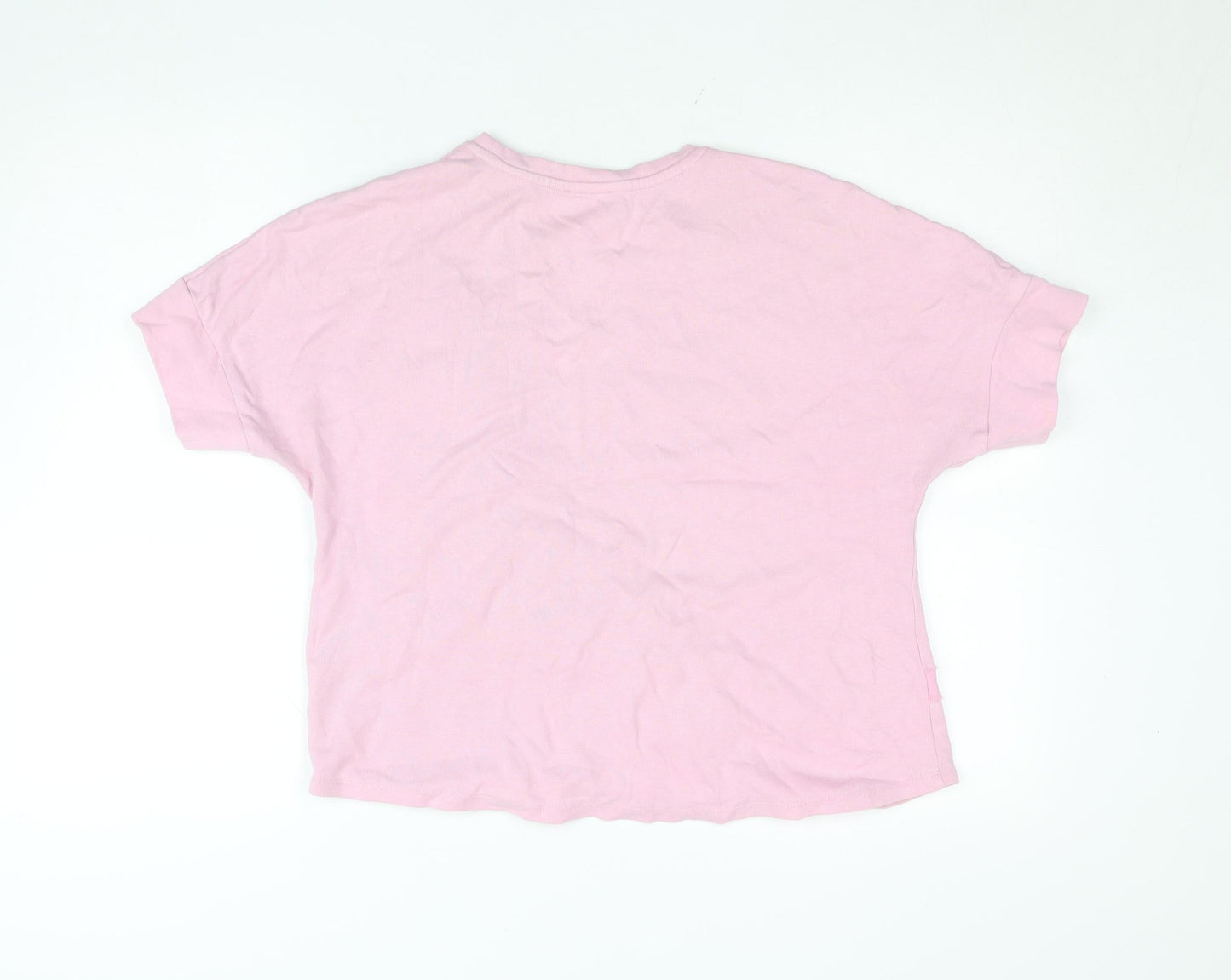 Savida Womens Light Pink Floral Ruffle Cotton T-Shirt M