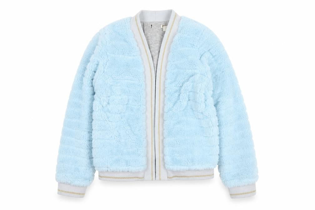 Monsoon Girls Blue Faux Fur Bomber Jacket 11-12 Years Lined Soft Winter Coat