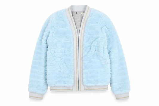 Monsoon Girls Blue Faux Fur Bomber Jacket 11-12 Years Lined Soft Winter Coat