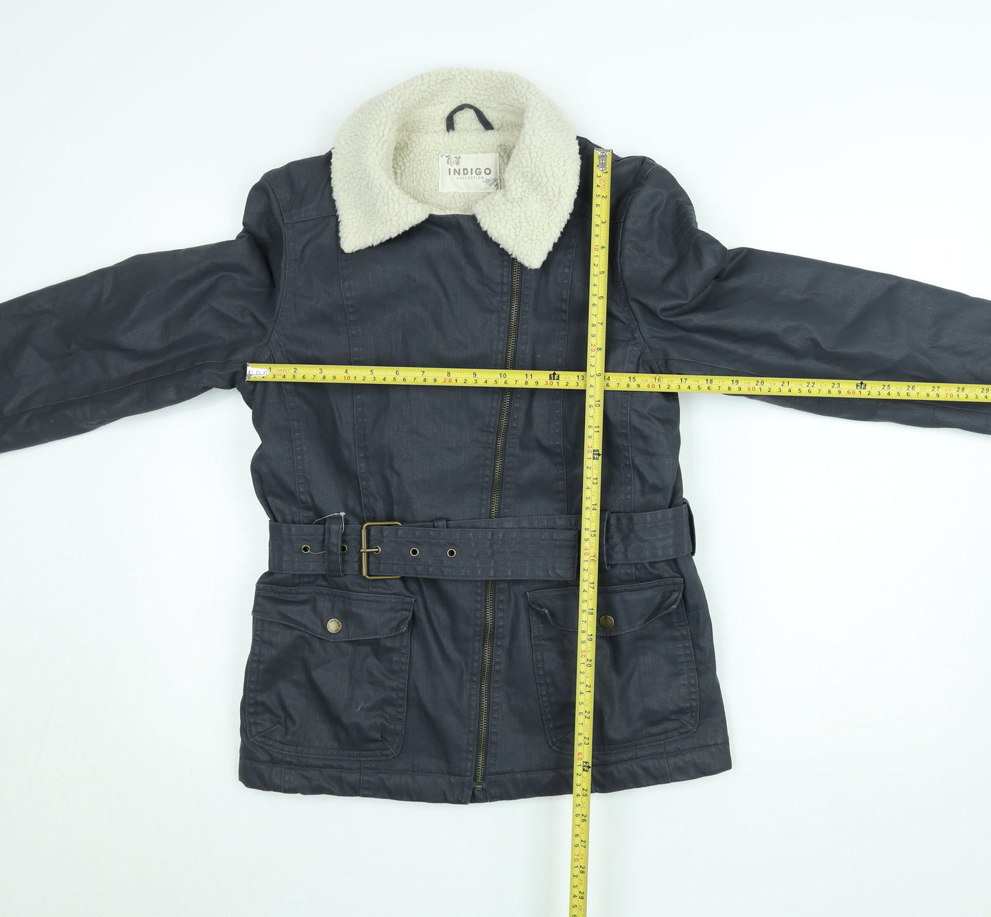Marks and Spencer Women’s Grey Belted Faux Shearling Lined Biker Jacket UK 10