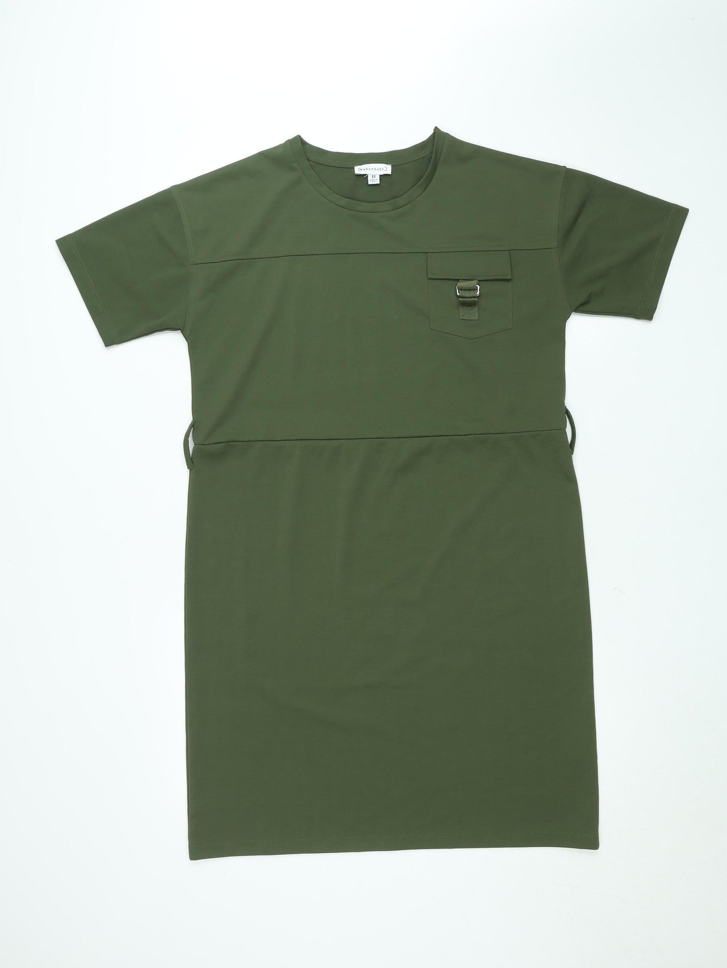 Warehouse Women’s Green Size 12 T-Shirt Belted Knee Length Dress