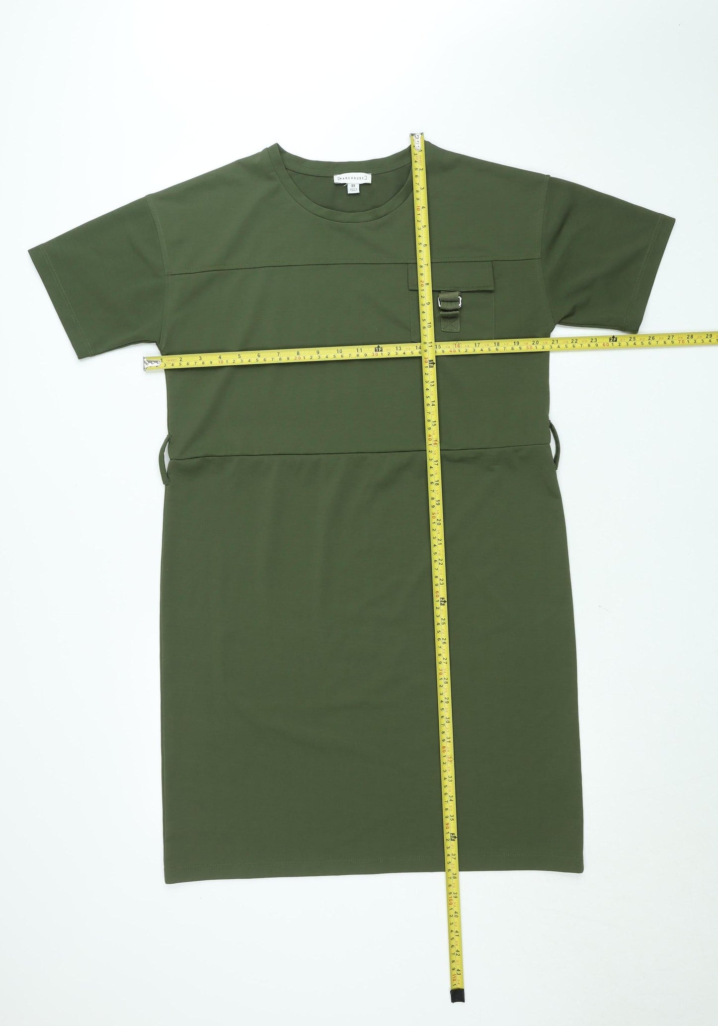 Warehouse Women’s Green Size 12 T-Shirt Belted Knee Length Dress