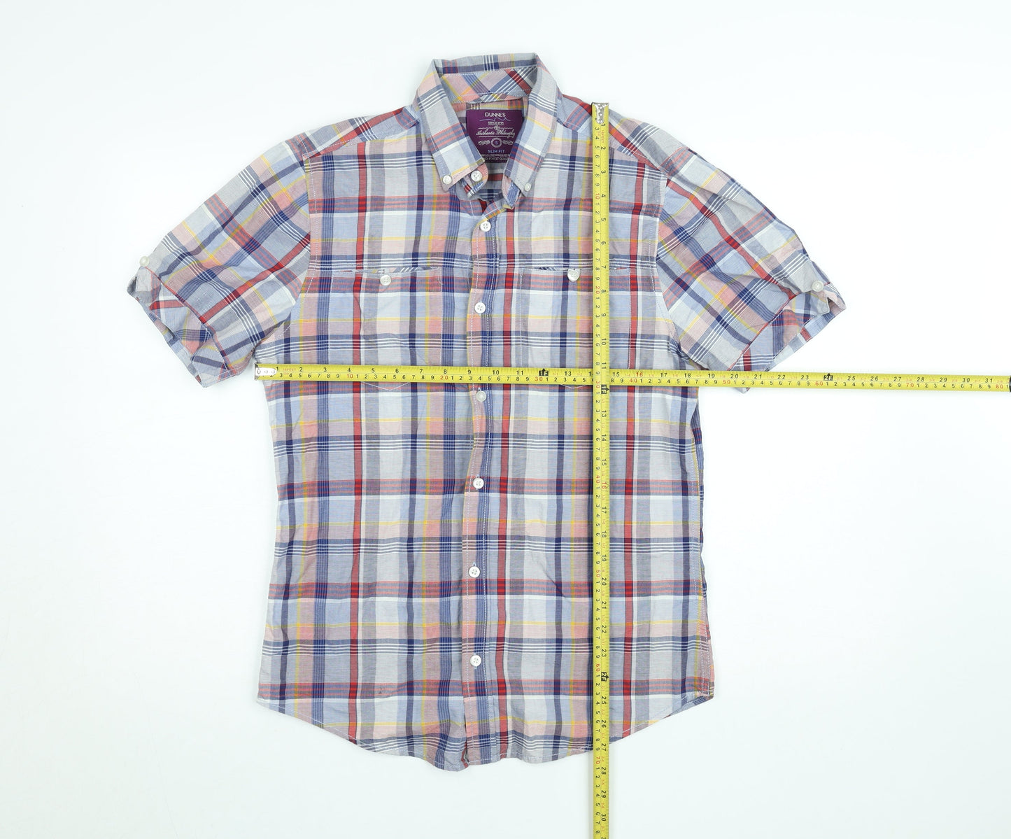 Dunnes Men’s Multicoloured Check Short Sleeve Slim Fit Shirt Size S