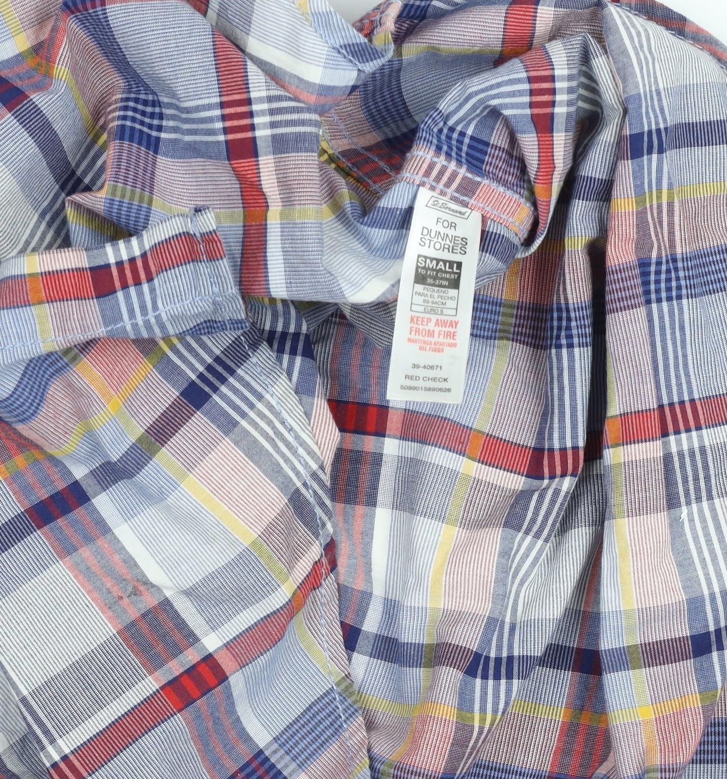 Dunnes Men’s Multicoloured Check Short Sleeve Slim Fit Shirt Size S