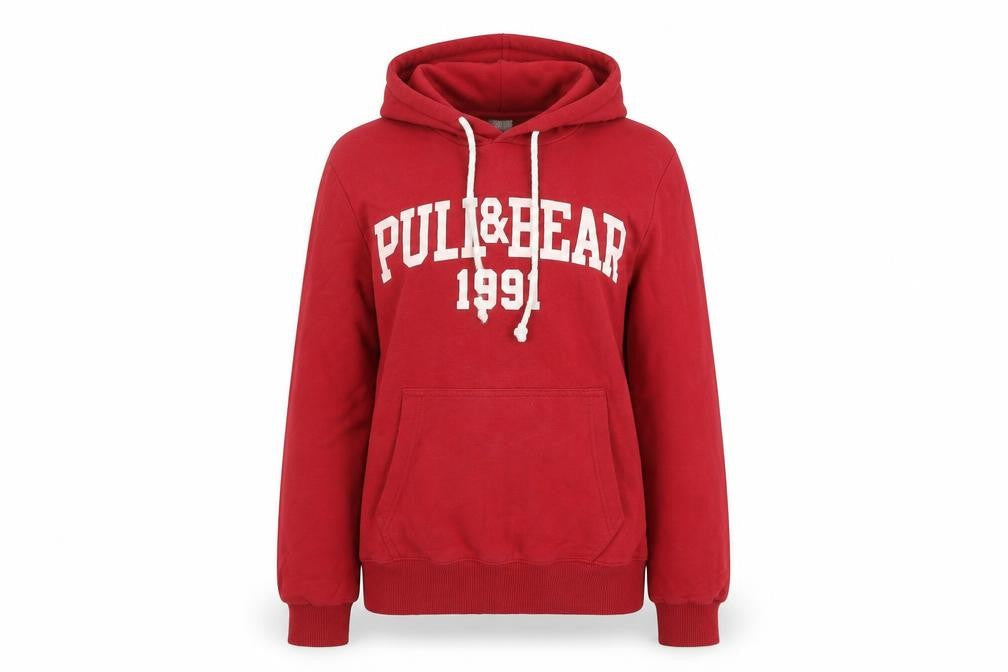 Pull&Bear Women's Red Hoodie Size Small Pullover Graphic 1991 Cotton Blend