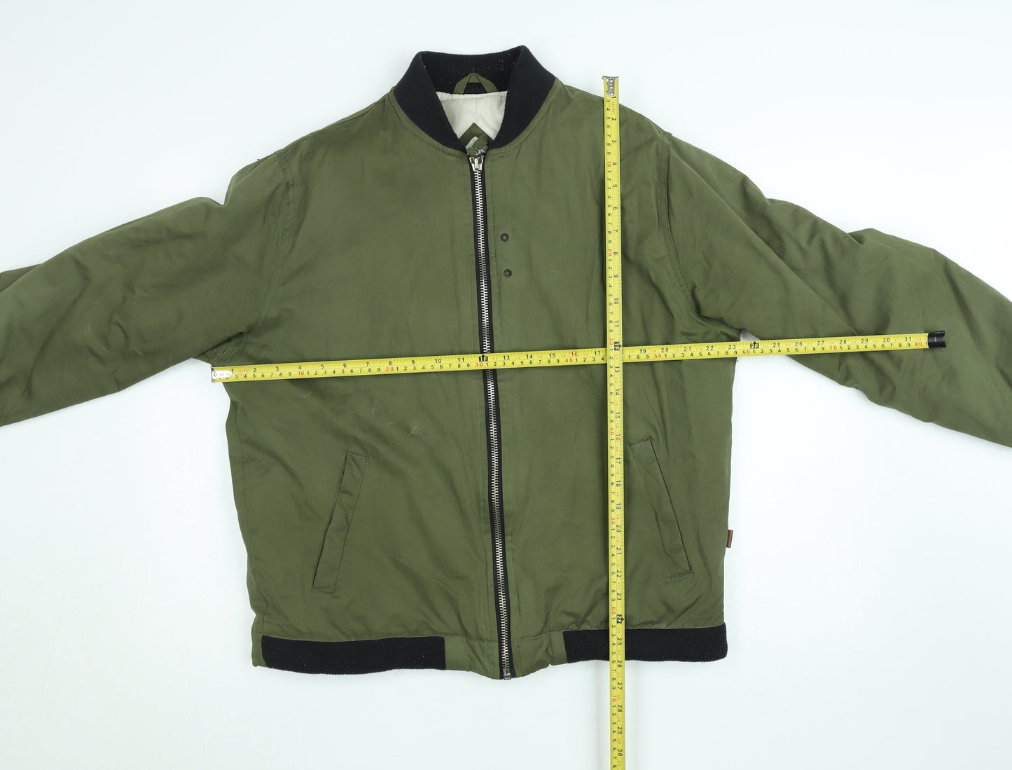 Bellfield Men's Green Bomber Jacket L Full Zip Casual Padded Coat