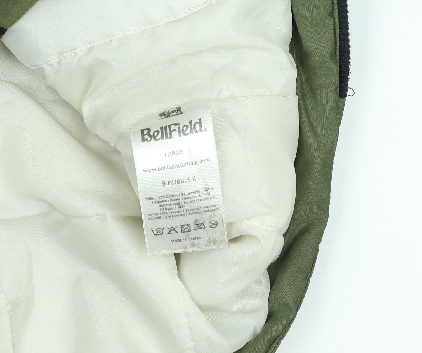 Bellfield Men's Green Bomber Jacket L Full Zip Casual Padded Coat