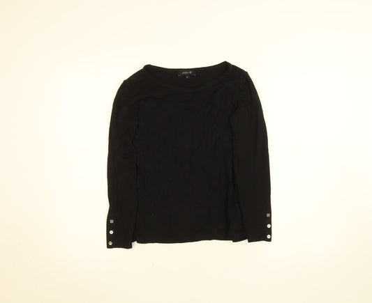 Julio Women Black Size 6 Boat Neck Long Sleeve Cotton Top