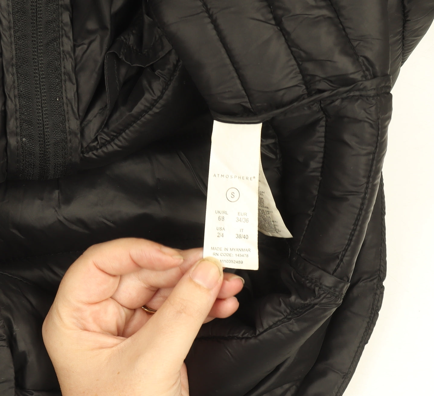 Atmosphere Womens Black S Lightweight Packable Quilted Puffer Jacket