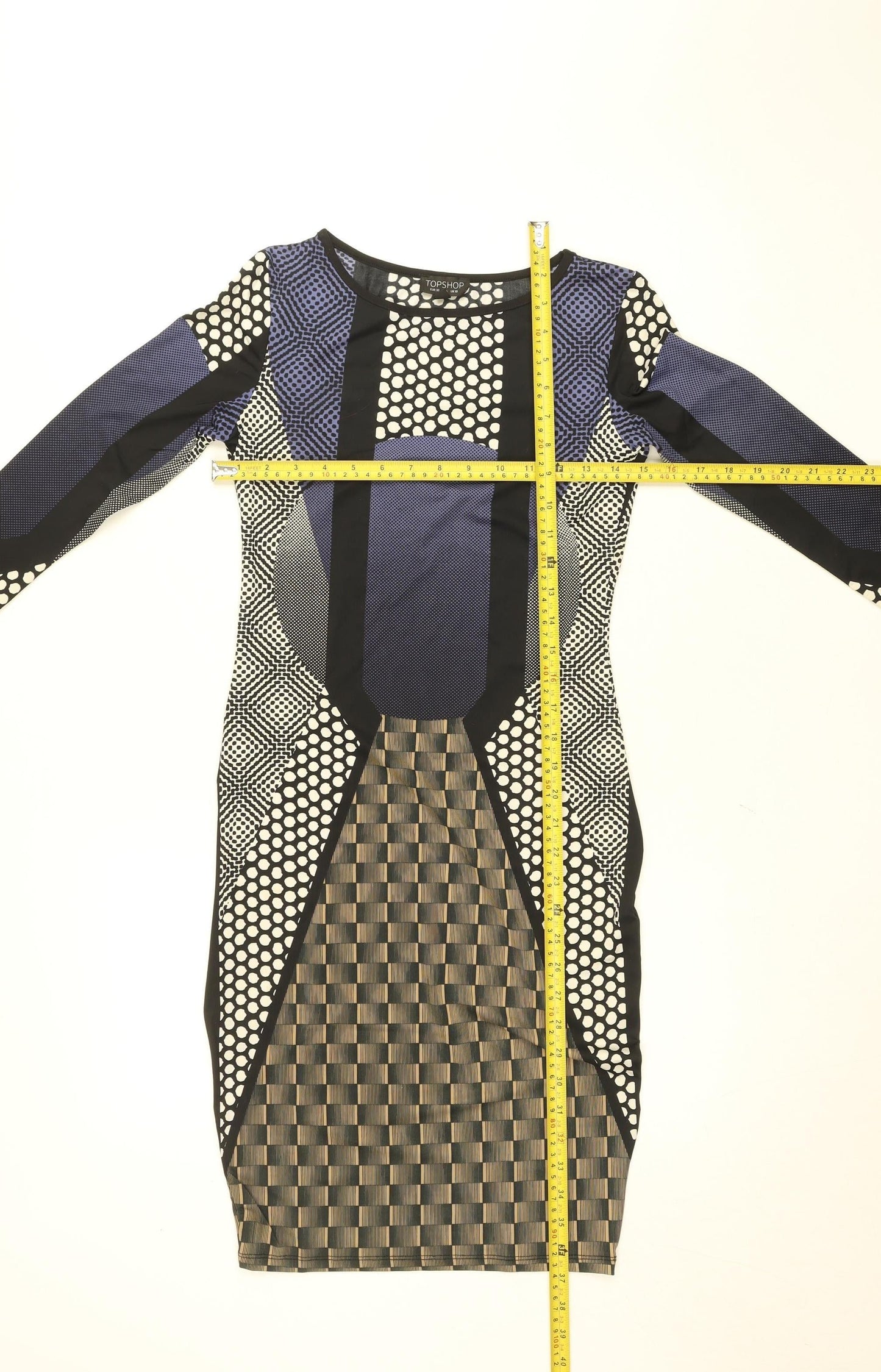 Topshop Women's Multicoloured Bodycon Jersey Dress UK 10 Long Sleeve