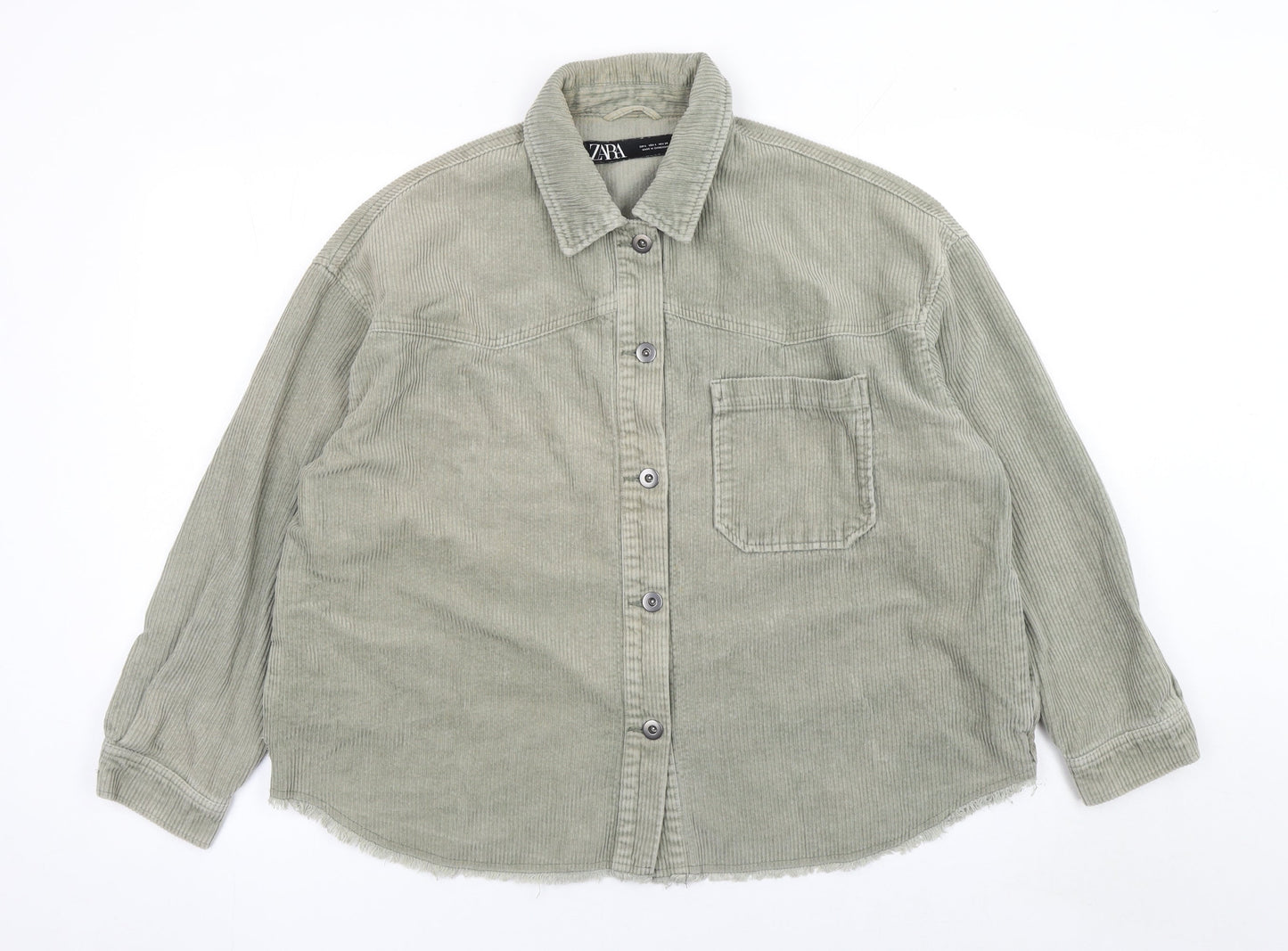 ZARA Women’s Green Corduroy Button Jacket Size L Casual