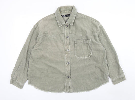 ZARA Women’s Green Corduroy Button Jacket Size L Casual