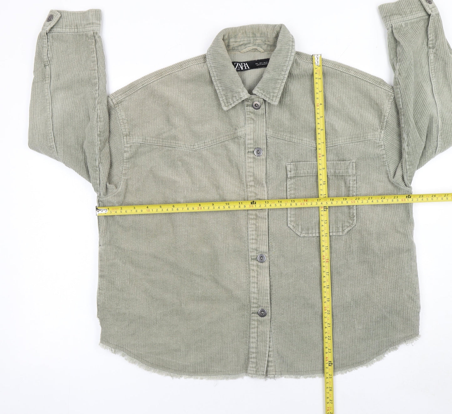 ZARA Women’s Green Corduroy Button Jacket Size L Casual