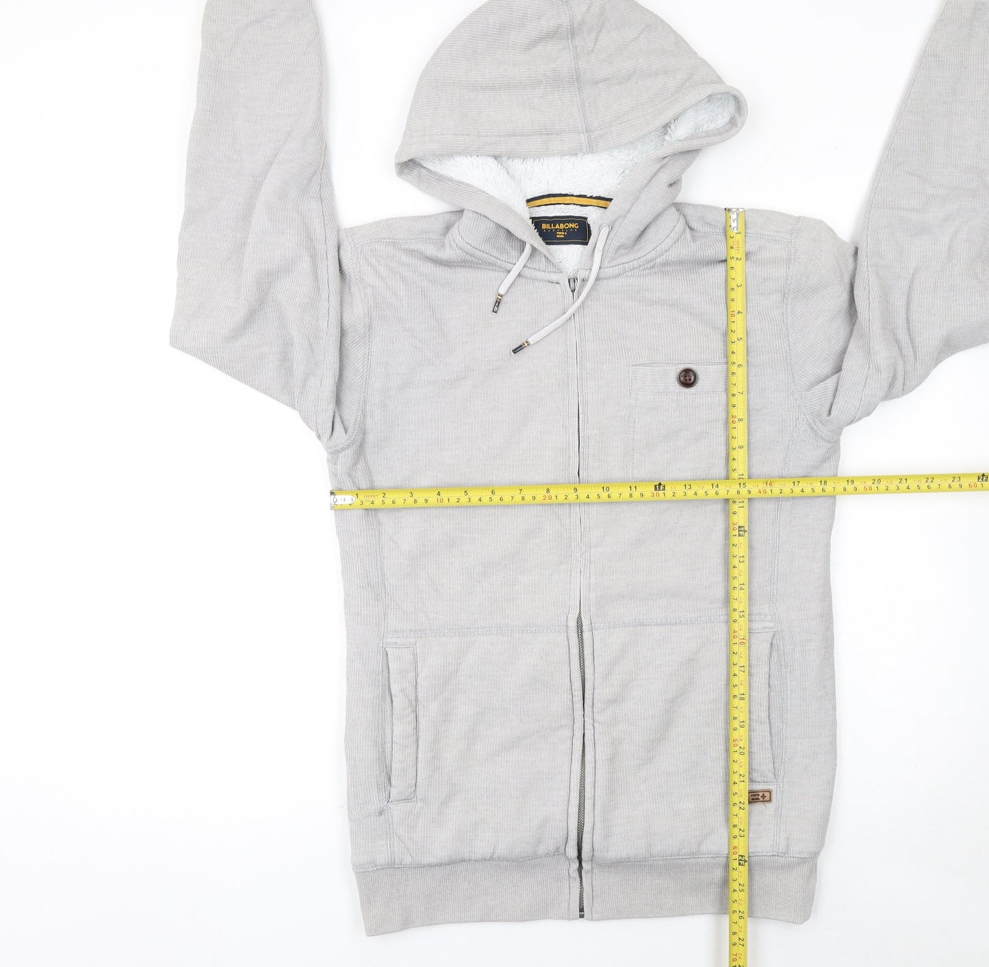 Billabong Men's Grey Full Zip Fleece Lined Hoodie Size S Surf Style