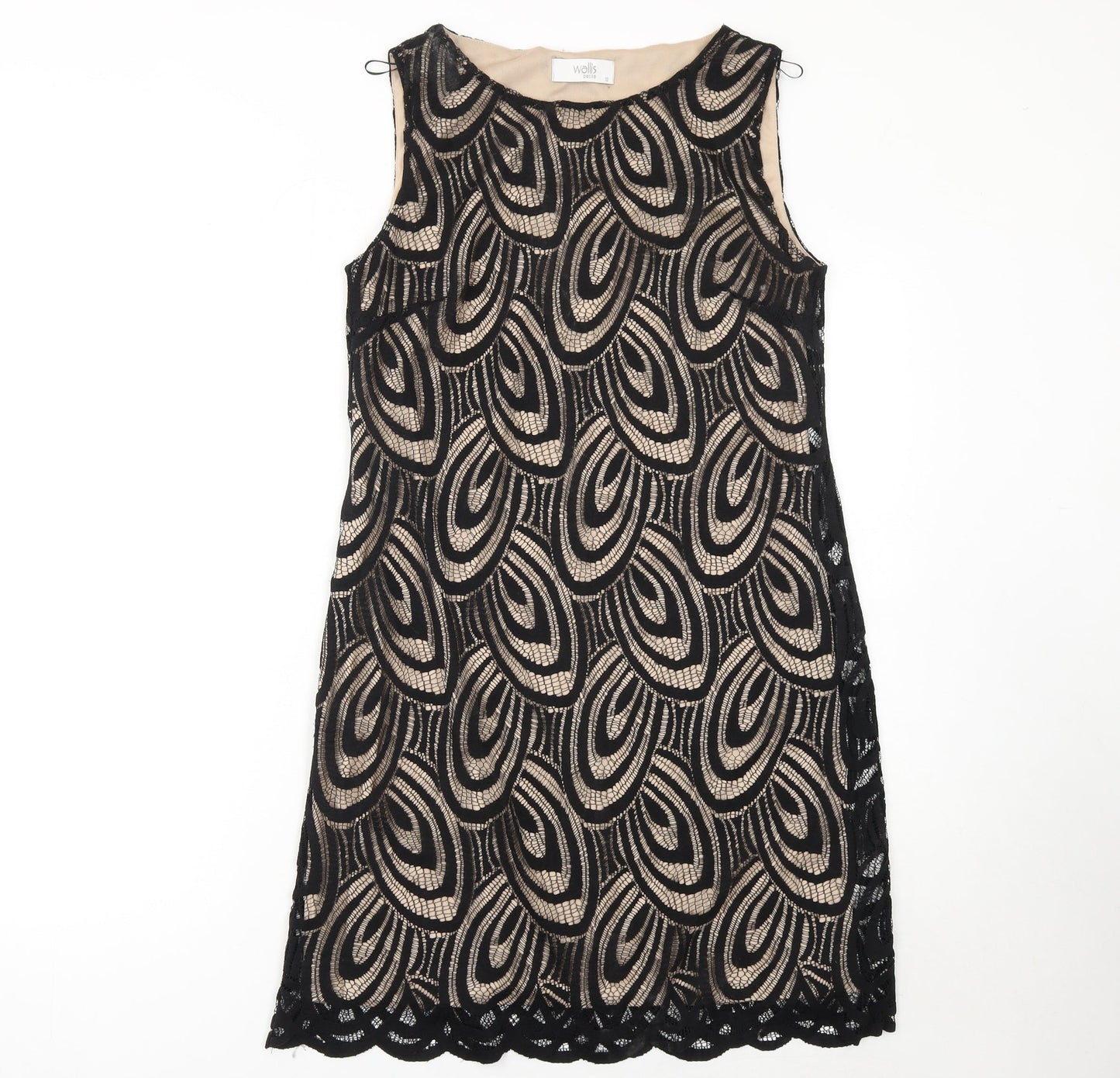 Wallis Women’s Black Lace Shift Dress UK 10 Sleeveless Knee Length Party