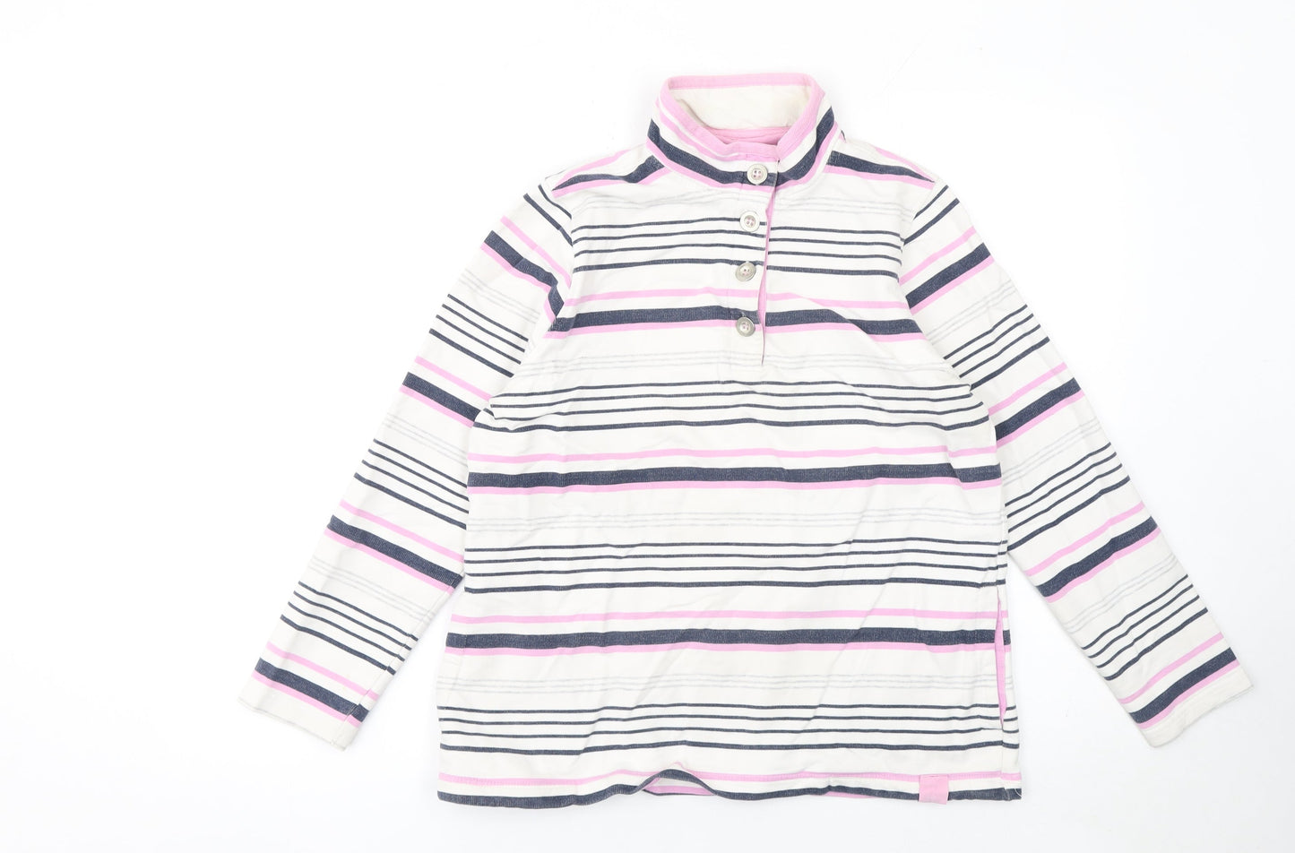 DASH Womens White Pink Striped Henley Sweatshirt Size 14 Cotton Blend