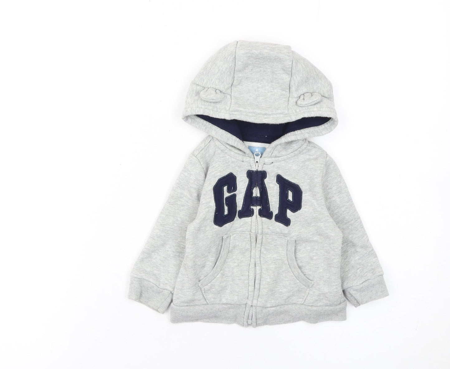 GAP Unisex Baby 6-12 Months Grey Hooded Logo Zip Jacket