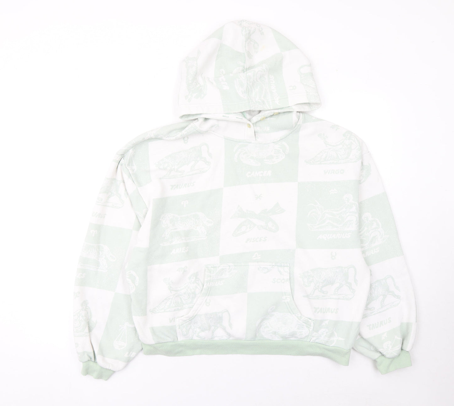 From Under Women's Mint Green Zodiac Print Hooded Pullover Sweatshirt Size S