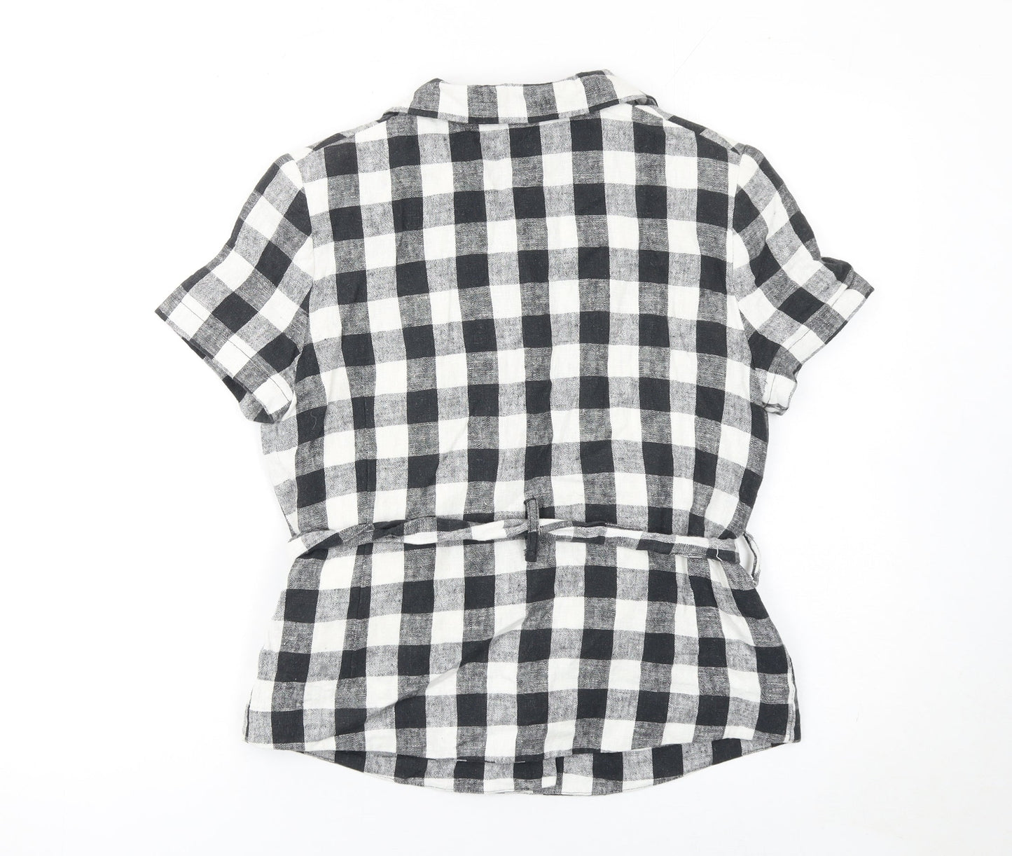 Miss Selfridge Petites Black Check Linen Blend Short Sleeve Blazer UK 8