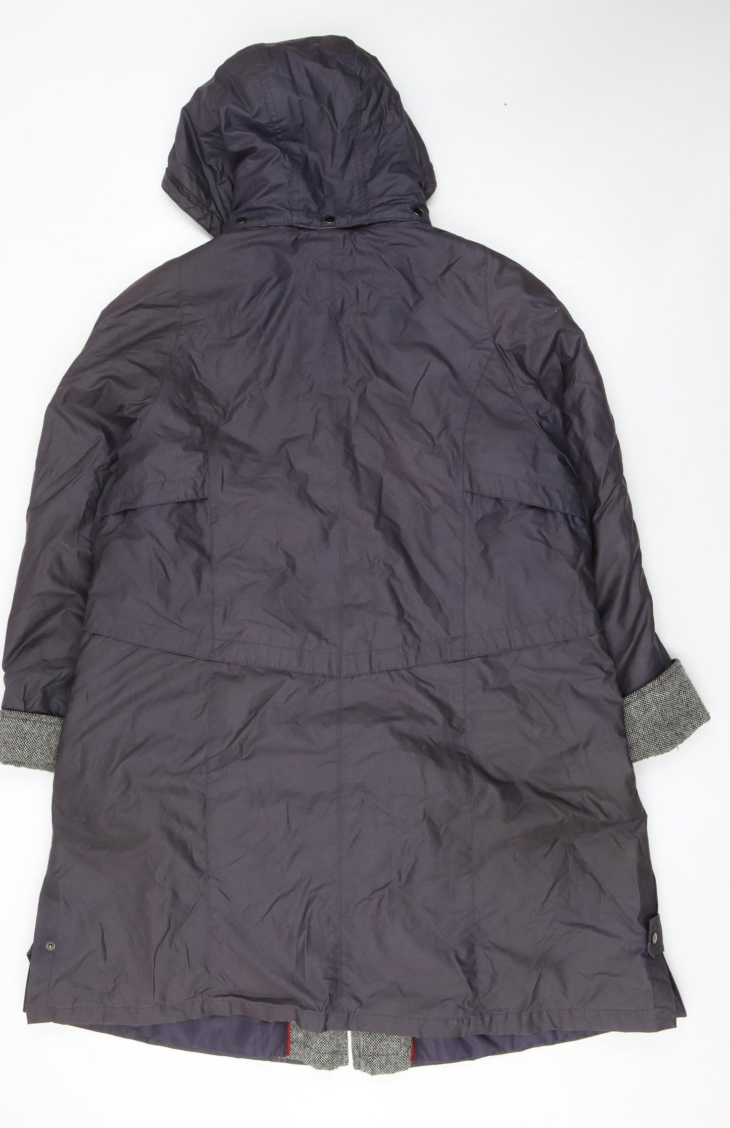 Junge Women’s Grey Hooded Rain Coat Size 18 Long Button Up Jacket