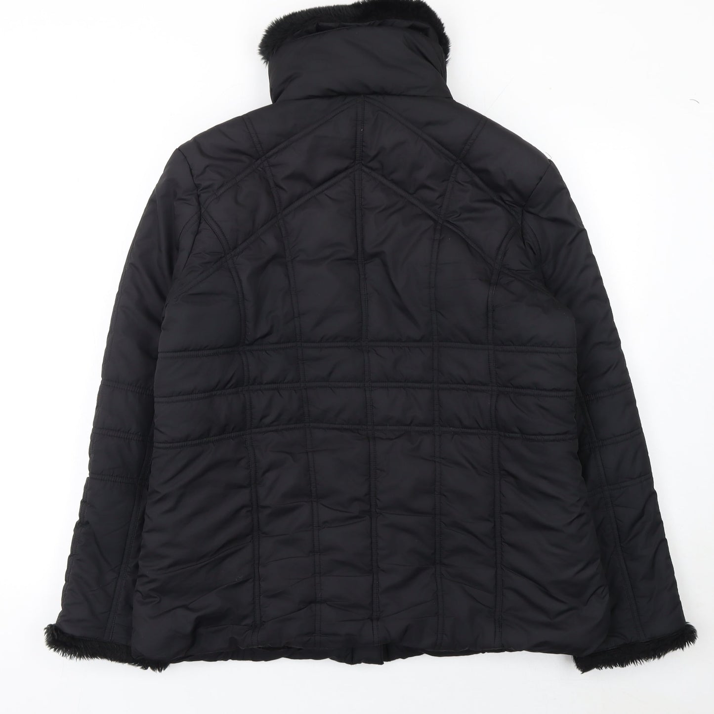 Dunnes Stores Womens Black Faux Fur Trim Puffer Jacket Size 16