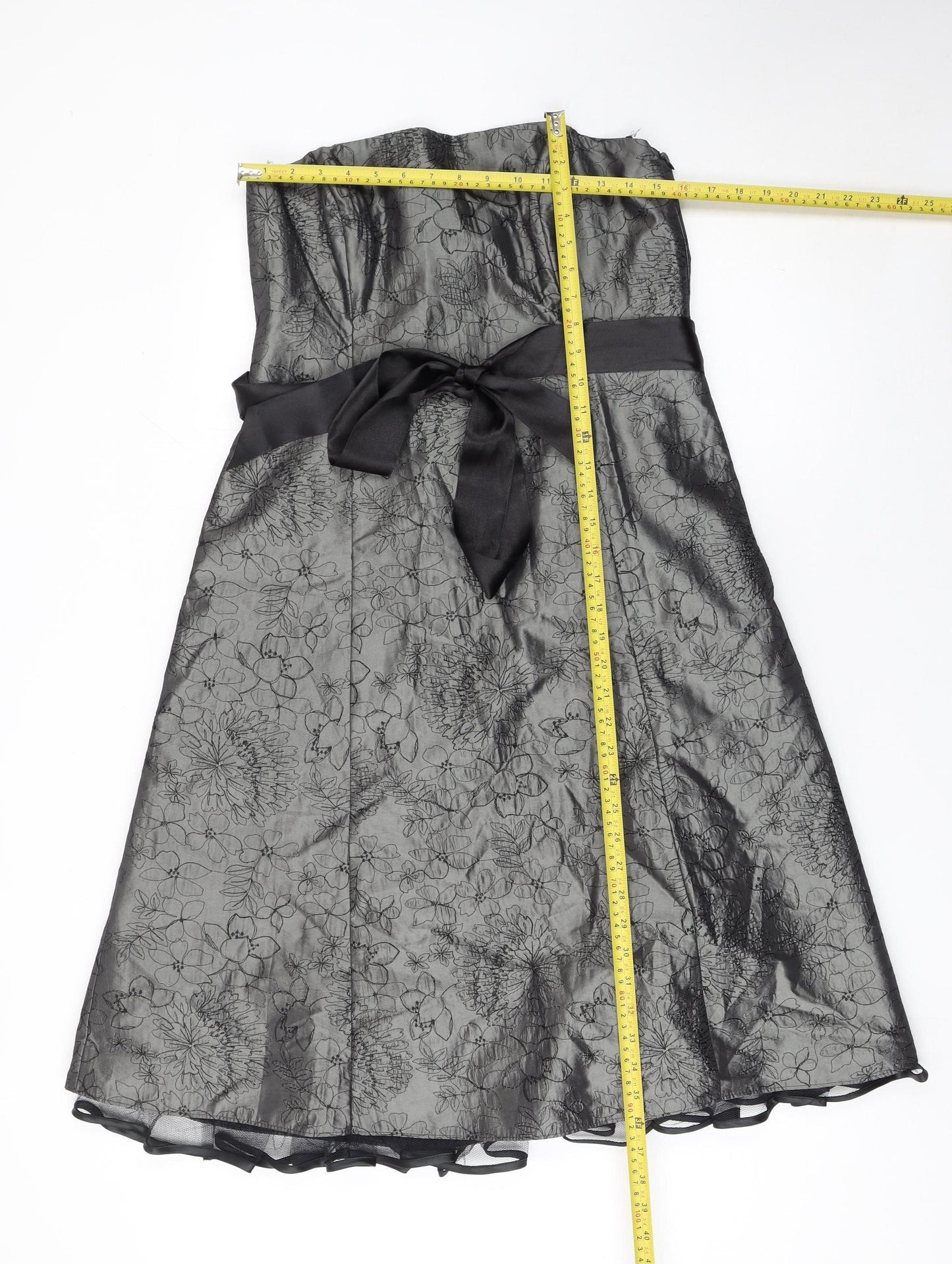 Debenhams Women Grey Floral Strapless A-Line Dress Size 14