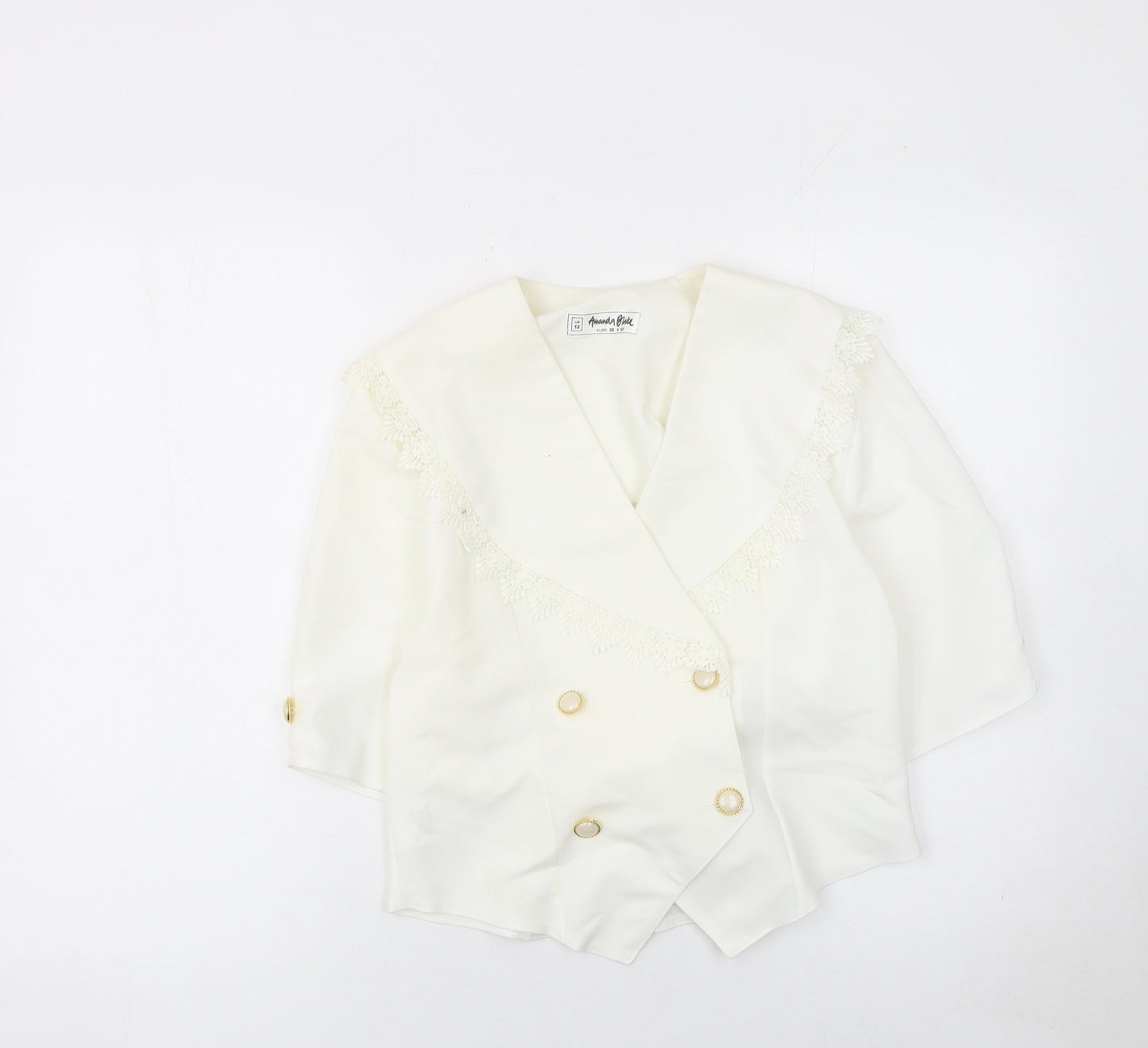Amanda Blake Women's Ivory Double-Breasted Lace Trim Blazer UK 12