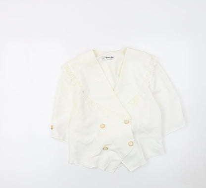 Amanda Blake Women's Ivory Double-Breasted Lace Trim Blazer UK 12