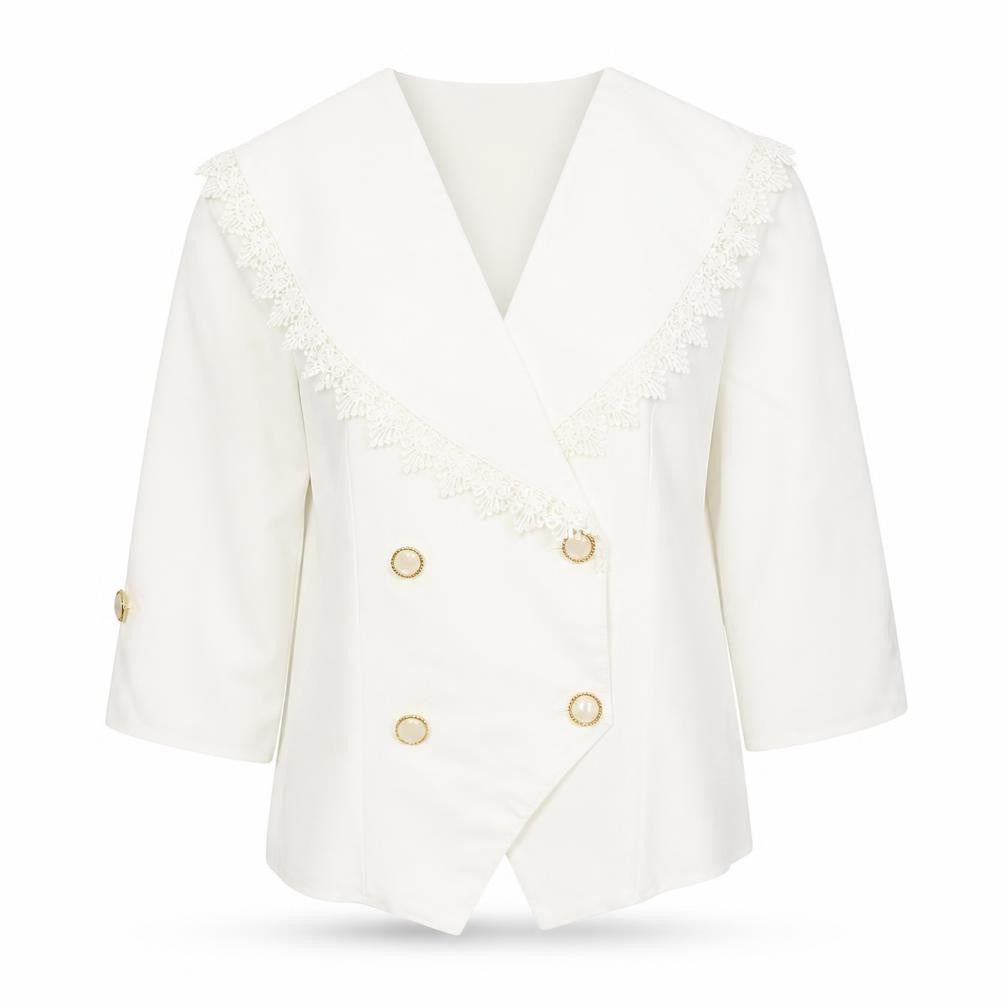 Amanda Blake Women's Ivory Double-Breasted Lace Trim Blazer UK 12