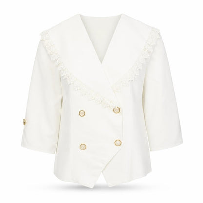 Amanda Blake Women's Ivory Double-Breasted Lace Trim Blazer UK 12