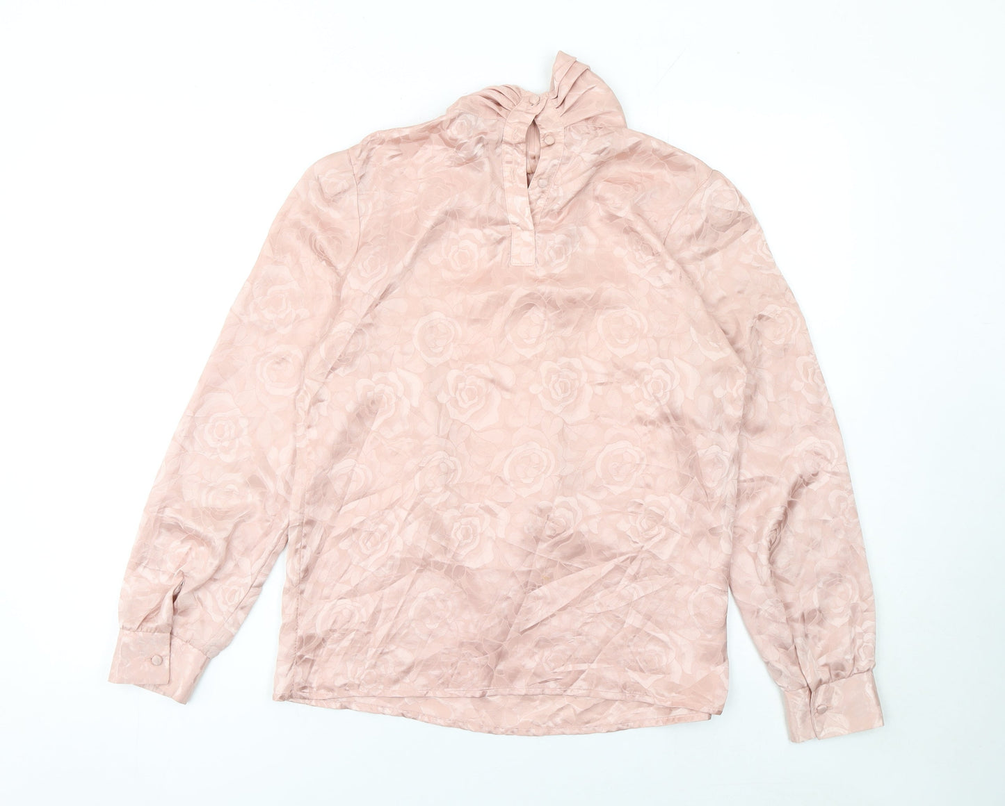 Kaki Roberts Women’s Pink Floral High Neck Polyester Blouse M