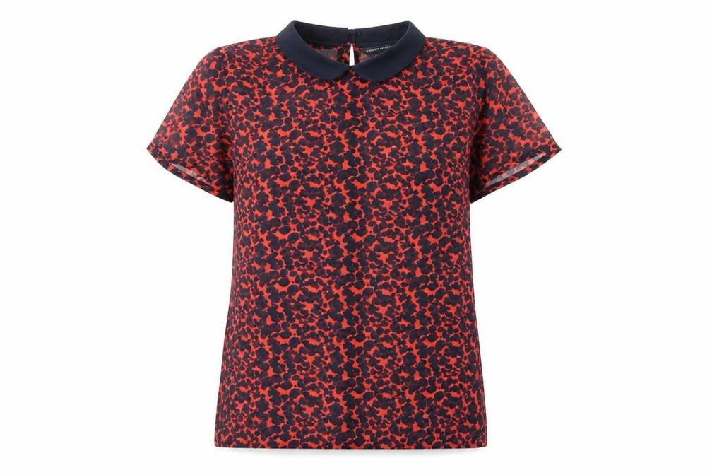 French Connection Women's Red Animal Print Chiffon Blouse Size 10