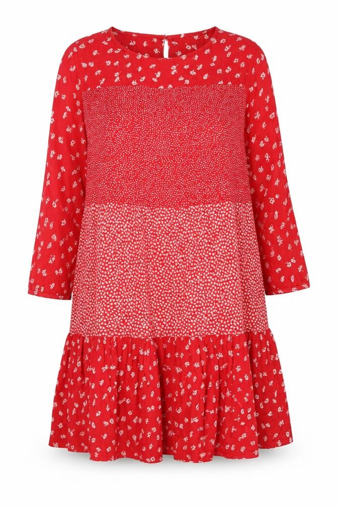 FatFace Women Red Floral A-Line Viscose Knee Dress Size 12