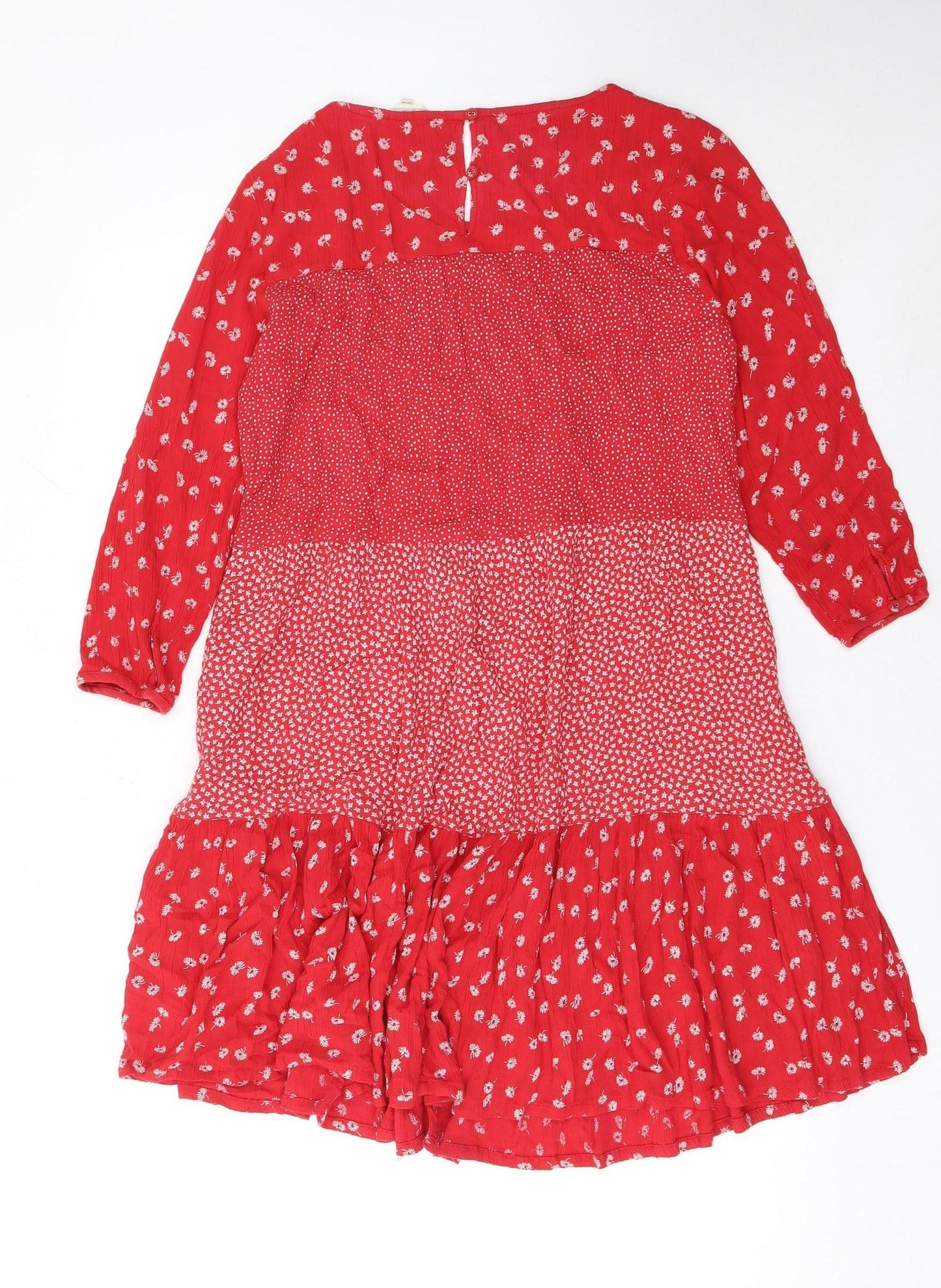 Fat Face Women Red Floral A-Line Viscose Knee Dress Size 12