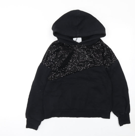 ZARA Girls Black Sequin Pullover Hoodie 7 Years Cotton Blend