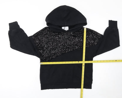 Zara Girls Black Sequin Pullover Hoodie 7 Years Cotton Blend