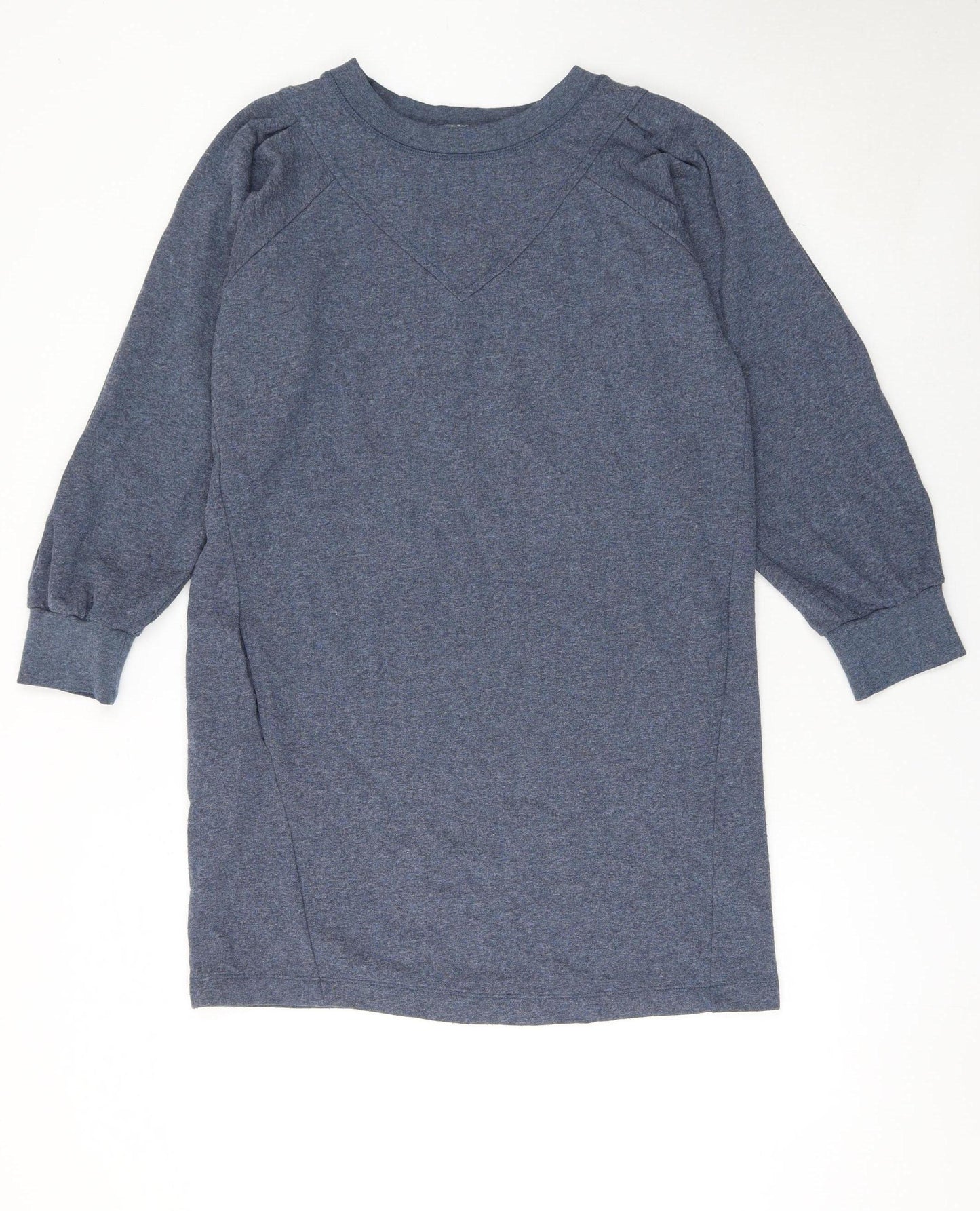 Oliver Bonas Women Blue Cotton Jersey Long Sleeve Shift Dress Size 10