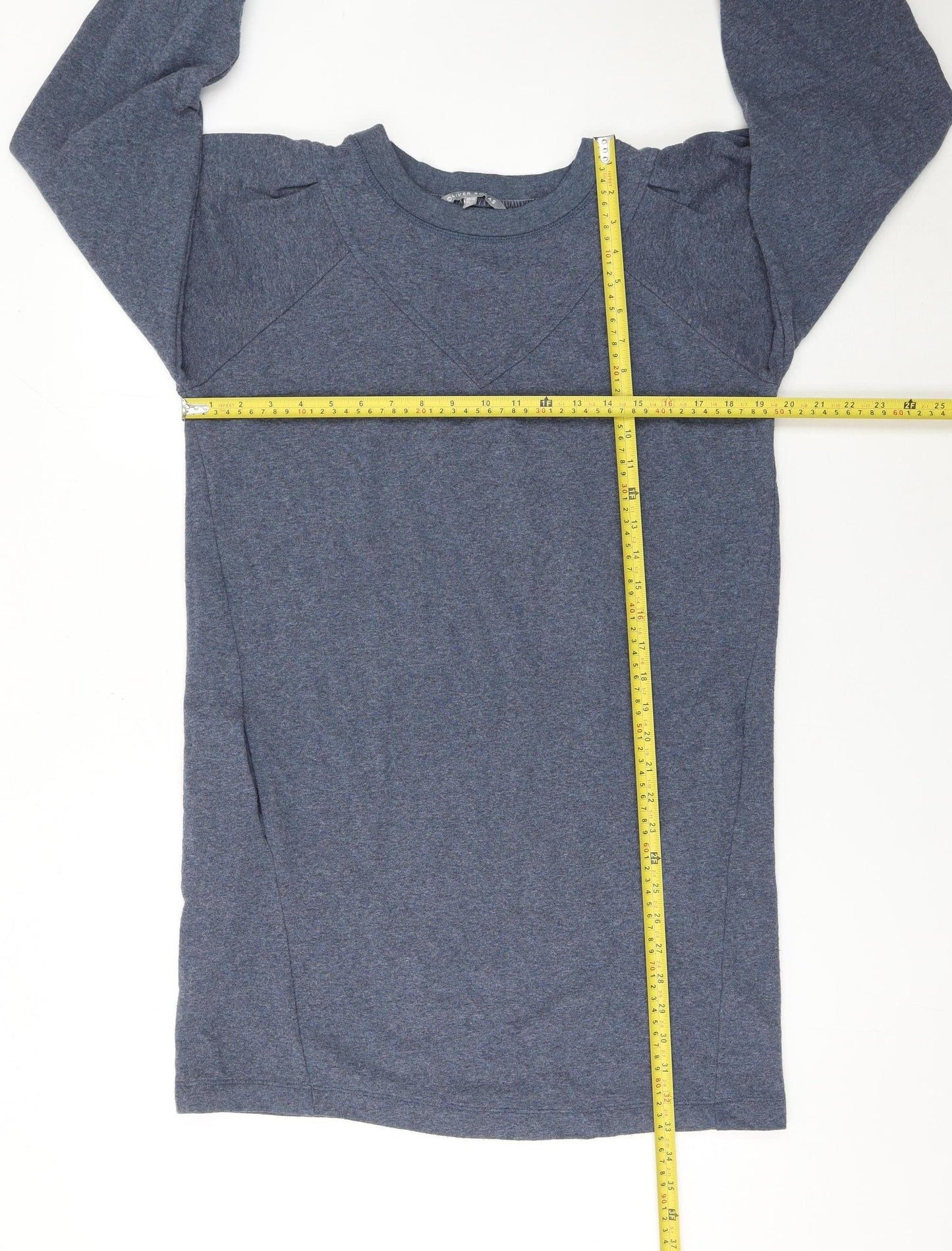 Oliver Bonas Women Blue Cotton Jersey Long Sleeve Shift Dress Size 10