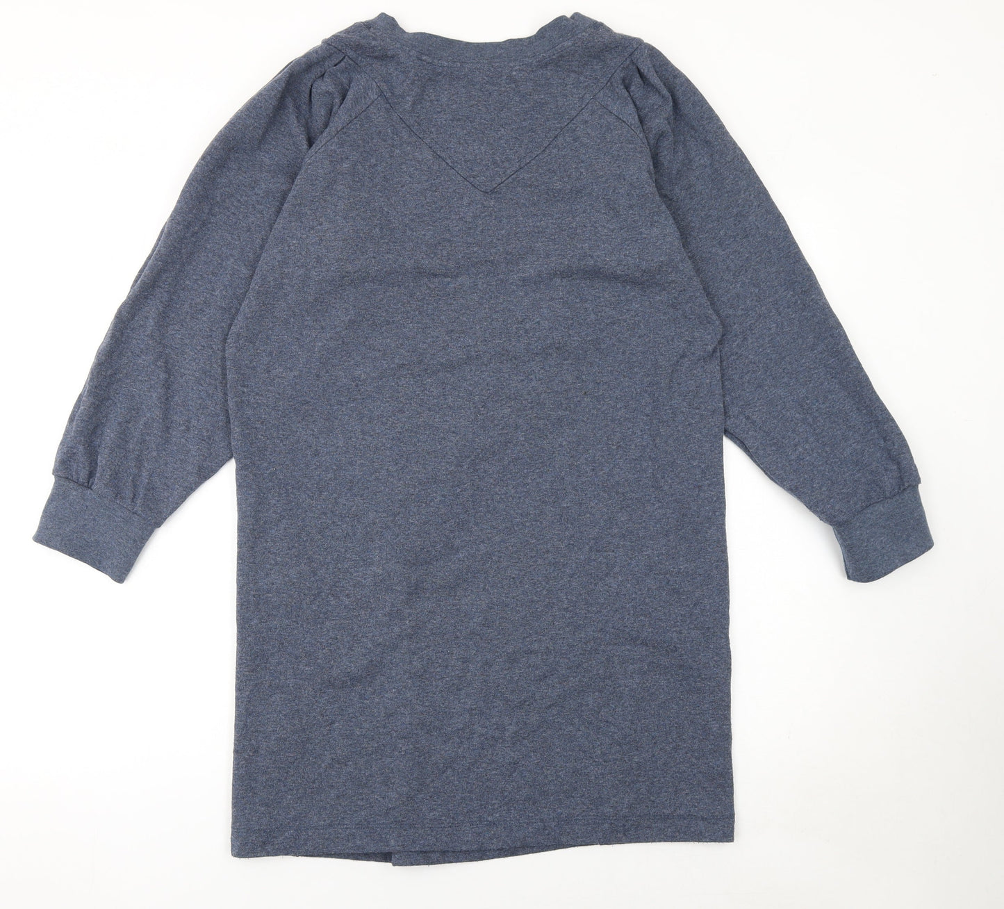 Oliver Bonas Women Blue Cotton Jersey Long Sleeve Shift Dress Size 10