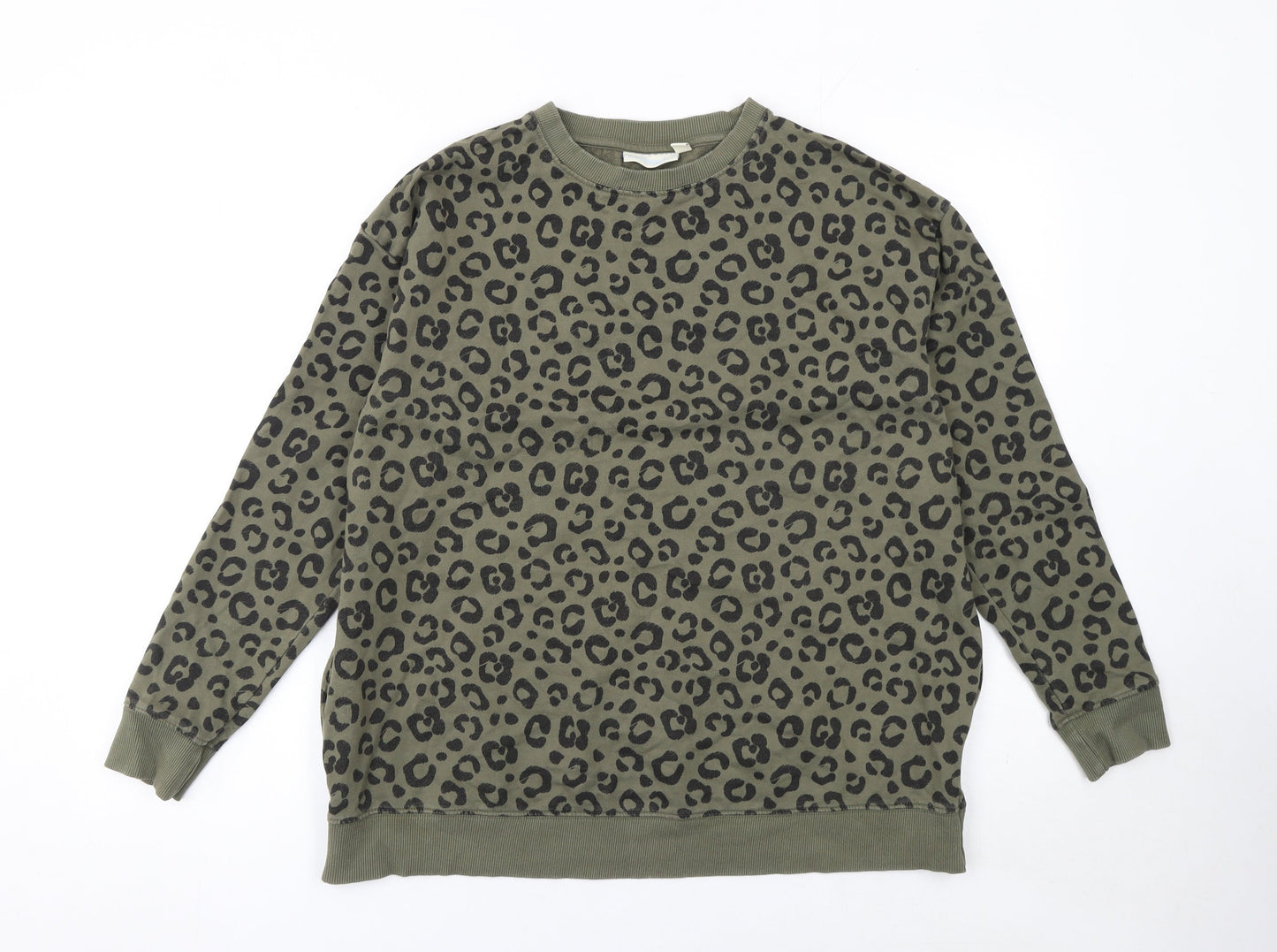 JoJo Maman Bébé Women's Green Leopard Print Cotton Sweatshirt Size M