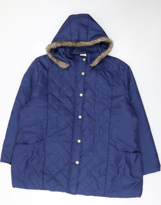 Anne de Lançay Women's Blue Quilted Hooded Winter Coat XL
