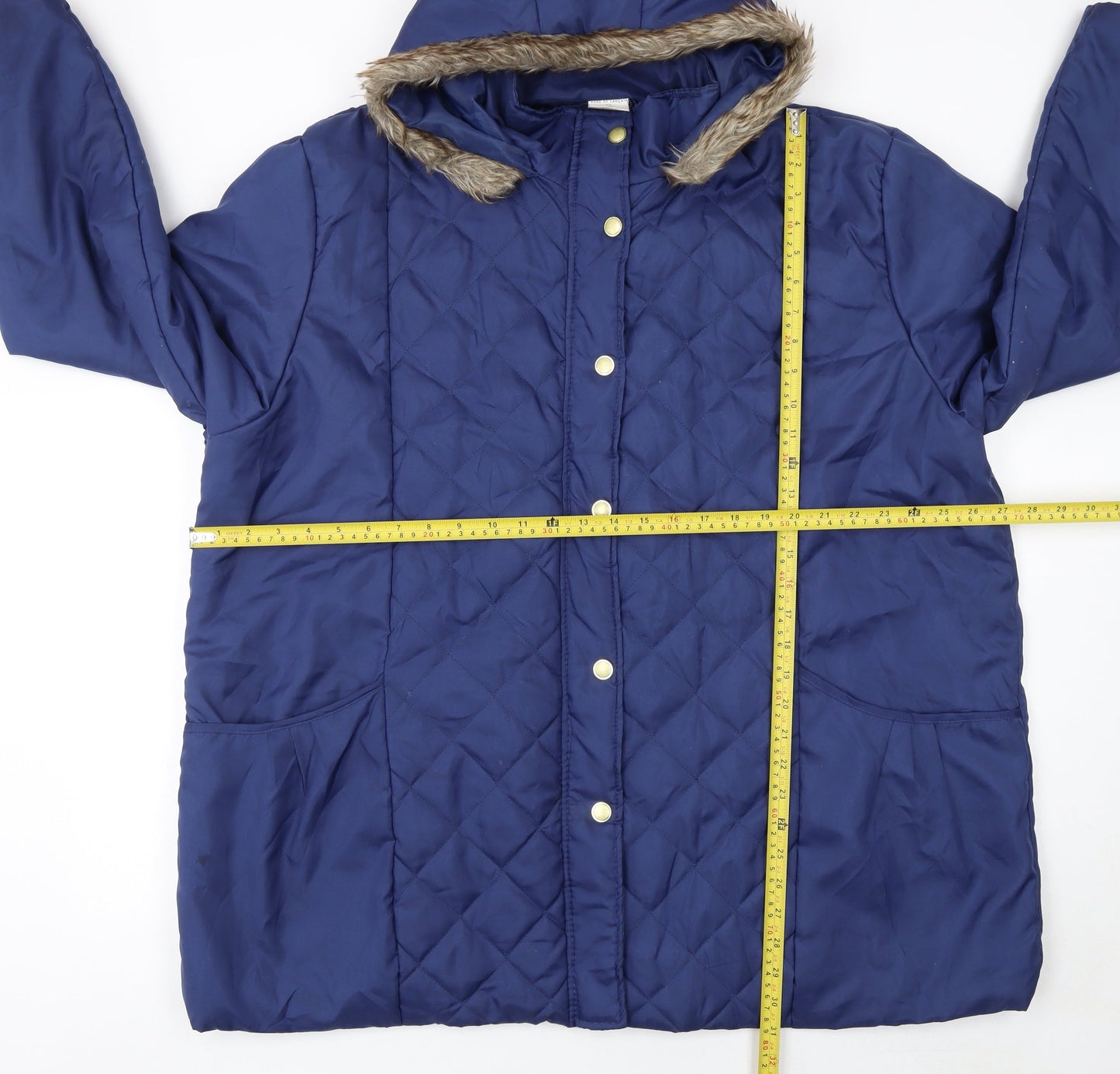 Anne de Lançay Women's Blue Quilted Hooded Winter Coat XL