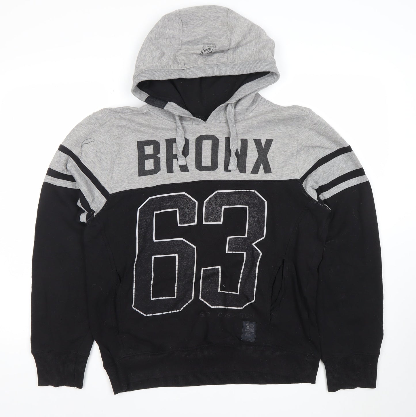 Crosshatch Men's Grey Black Pullover Hoodie Medium Bronx 63 Graphic
