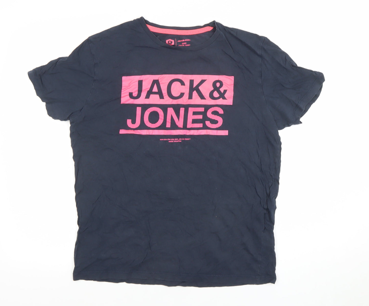 Jack & Jones Men's Navy Blue Graphic Print T-Shirt Size M Cotton