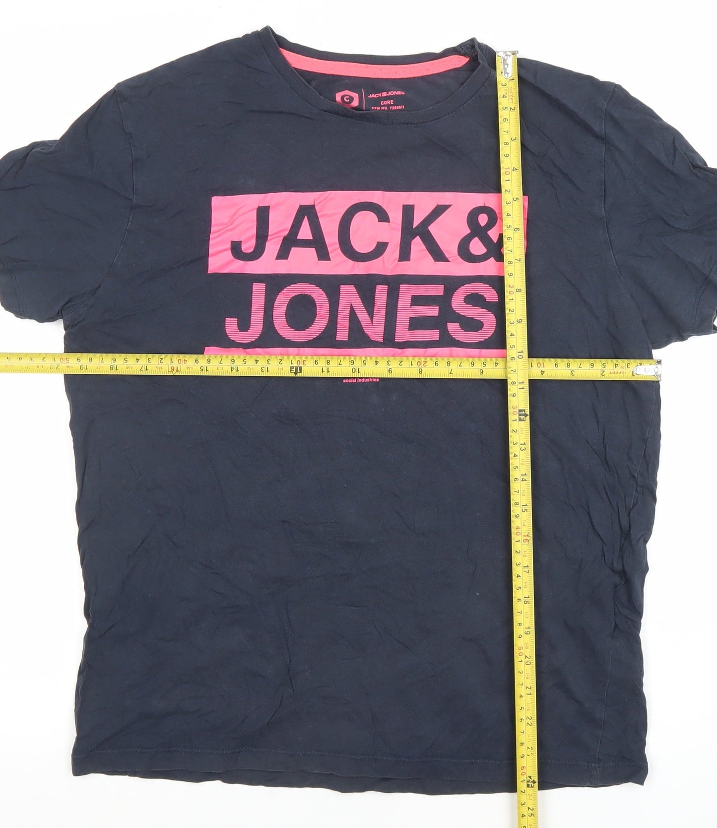 Jack & Jones Men's Navy Blue Graphic Print T-Shirt Size M Cotton